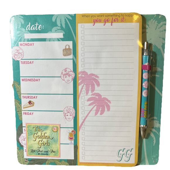 Golden Girls Things To Do Note List Pad and Pen Weekly Planner Want It Go For It - Picture 1 of 2